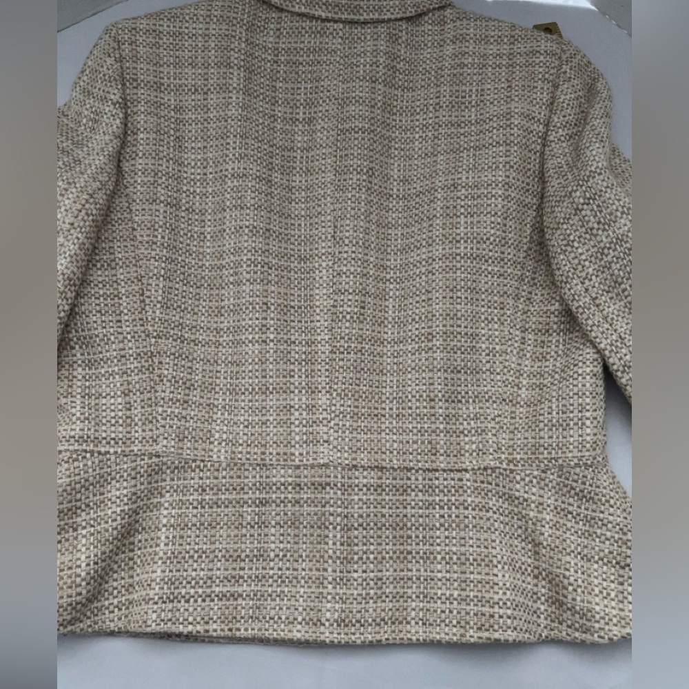 NWOT TAHARI PLAID LONG SLEEVE BEIGE FOUR BUTTON FULLY LINED NEUTRAL JACKET - Picture 8 of 14